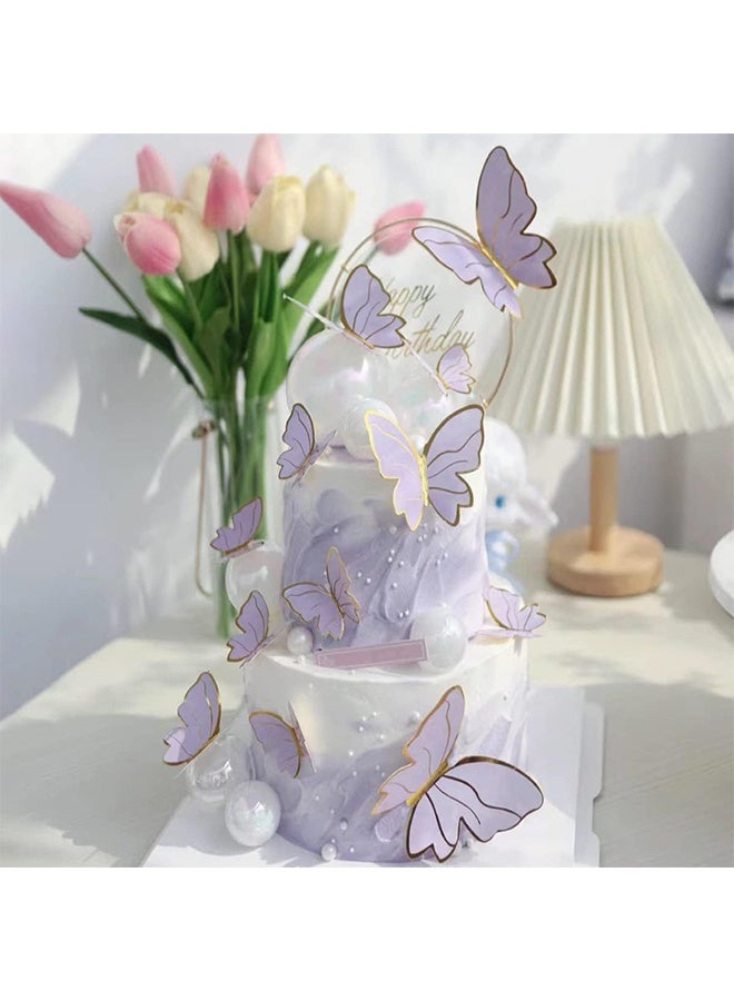 GIFT 11 Pcs Purple Butterfly Cake Toppers Decorations, Mounted Cupcake Decorations, Happy Birthday Metallic Gold Decorations, Butterfly Party Supplies for Decorating Girls Birthdays - Image 4